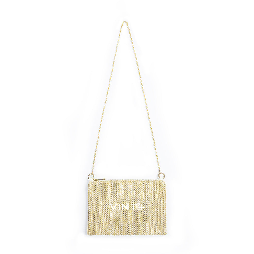 STRAW CLUTCH MIT KETTE CREME WEIB