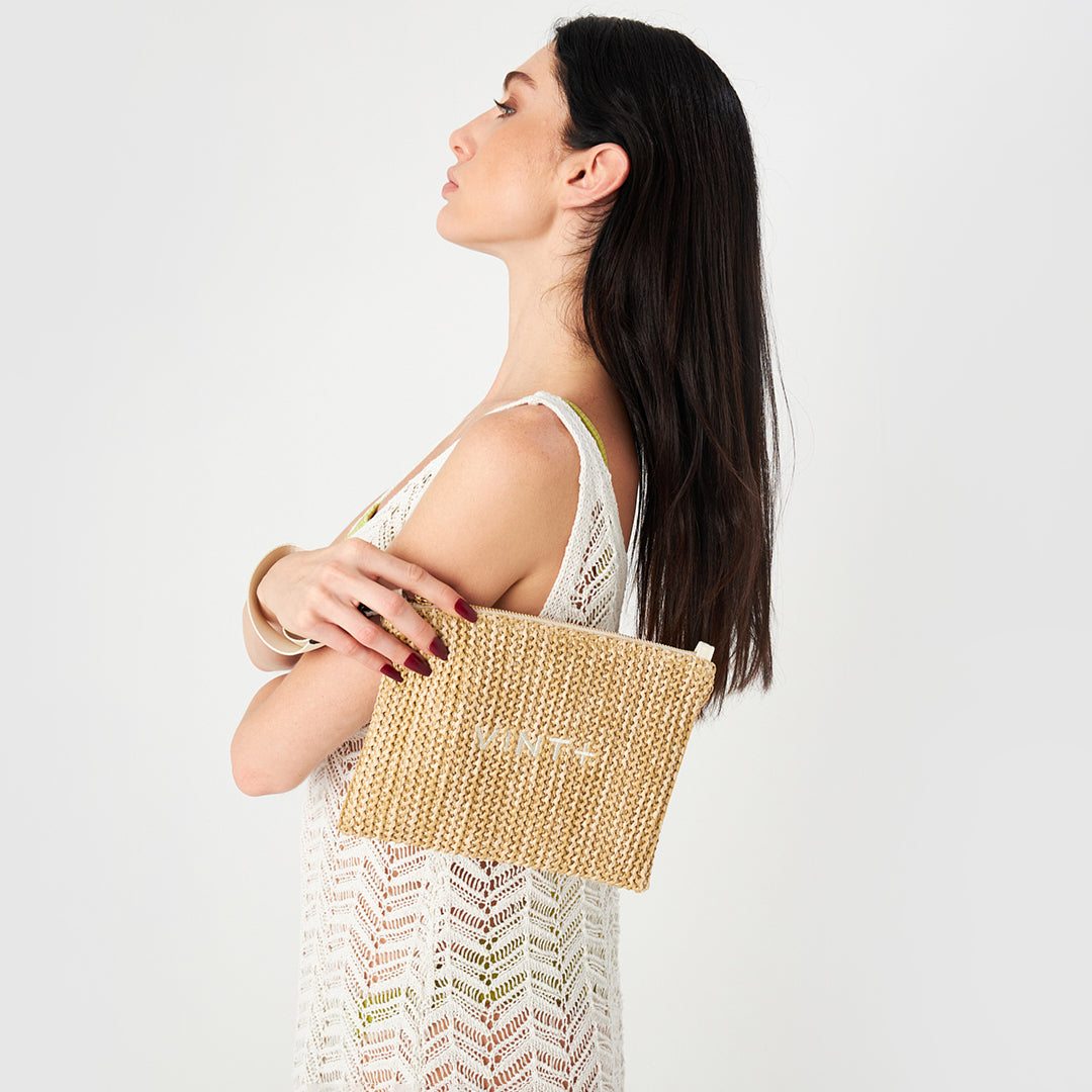 STRAW CLUTCH - CREME WEIß